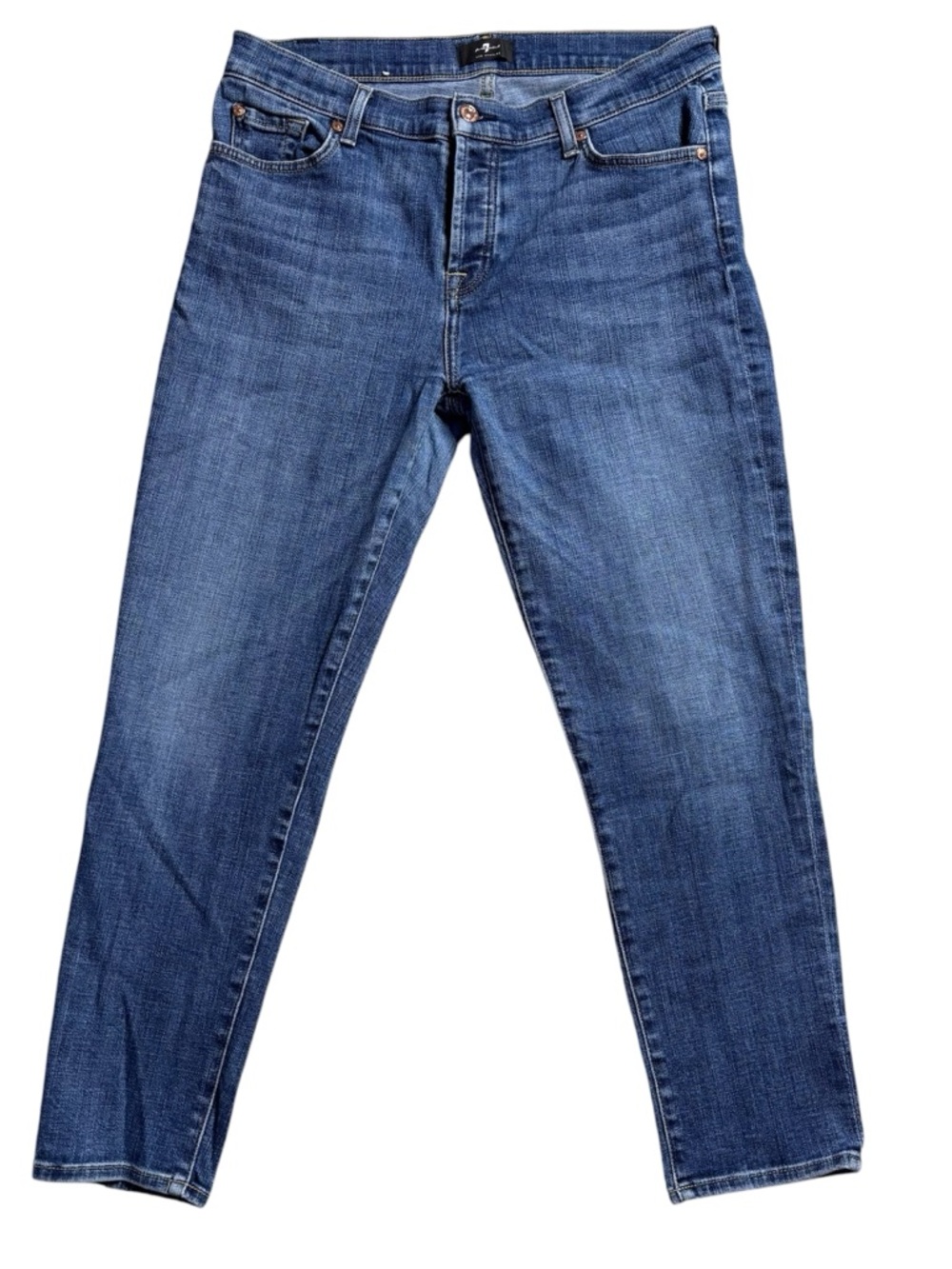 7 For All Mankind Medium Wash High Riae Ankle Skinny Jeans Size 30